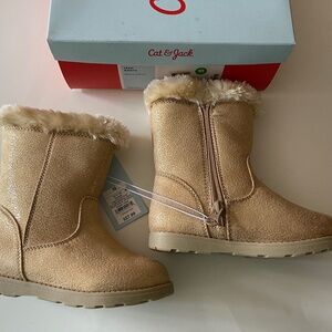 Cat & Jack Toddler Girls Leah Shearling Style Boots - Gold sparkles